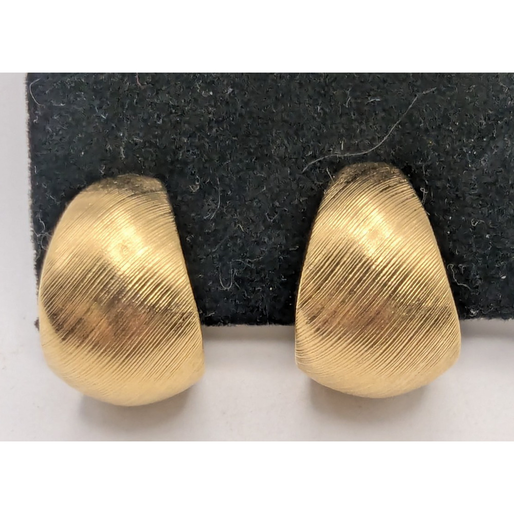 MONET Brushed Gold Tone Half Hoop Clip On Earrings Textured Vintage Designer 1"